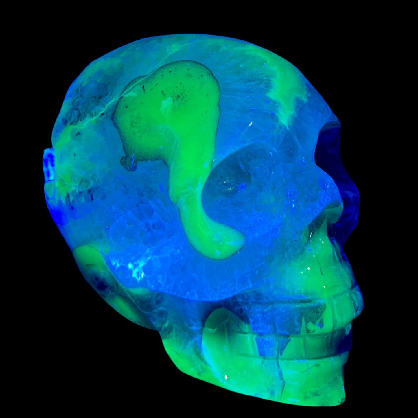 Volcanic Agate Quartz Skull UV Reactive Healing Crystal Carving 500g