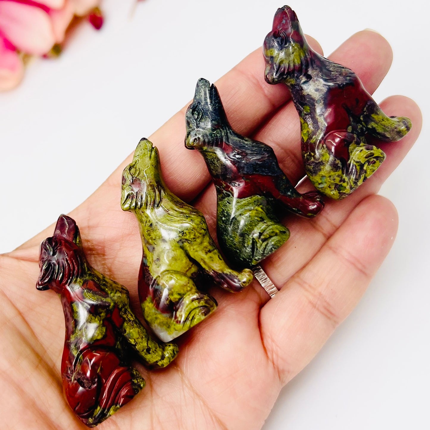 Small Dragons Blood Stone Jasper Wolves Dogs Crystal Carvings YOU CHOOSE