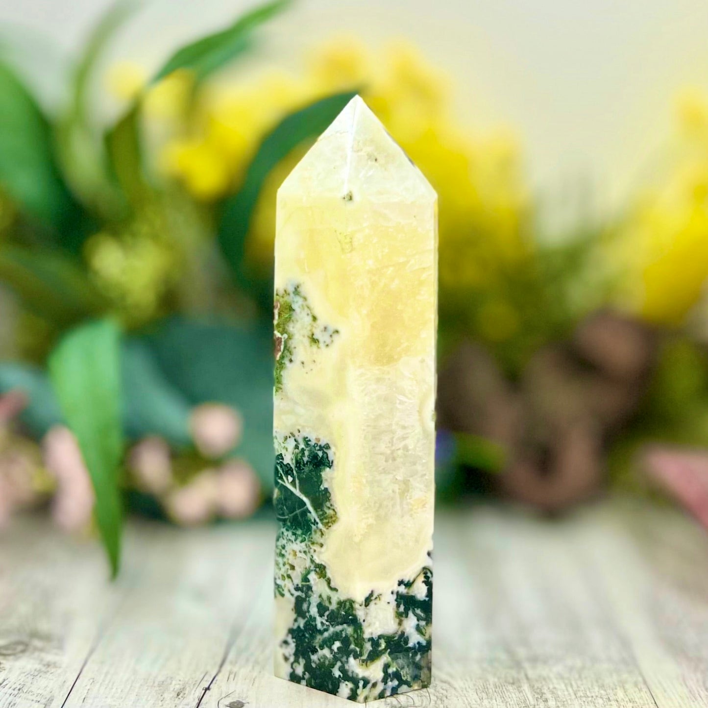 Moss Agate Tower Crystal Generator 500g 156mm