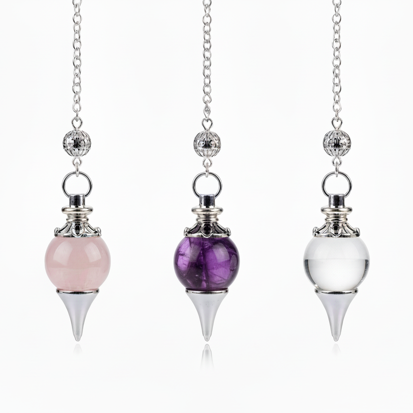 Crystal Pendulums Clear Rose Quartz Amethyst Gemstone Divination Manifestation