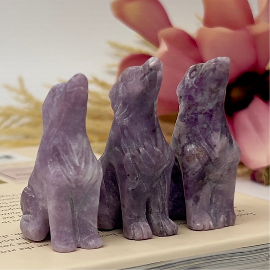 Small Lepidolite Purple Mica Wolves Dogs Crystal Carvings YOU CHOOSE