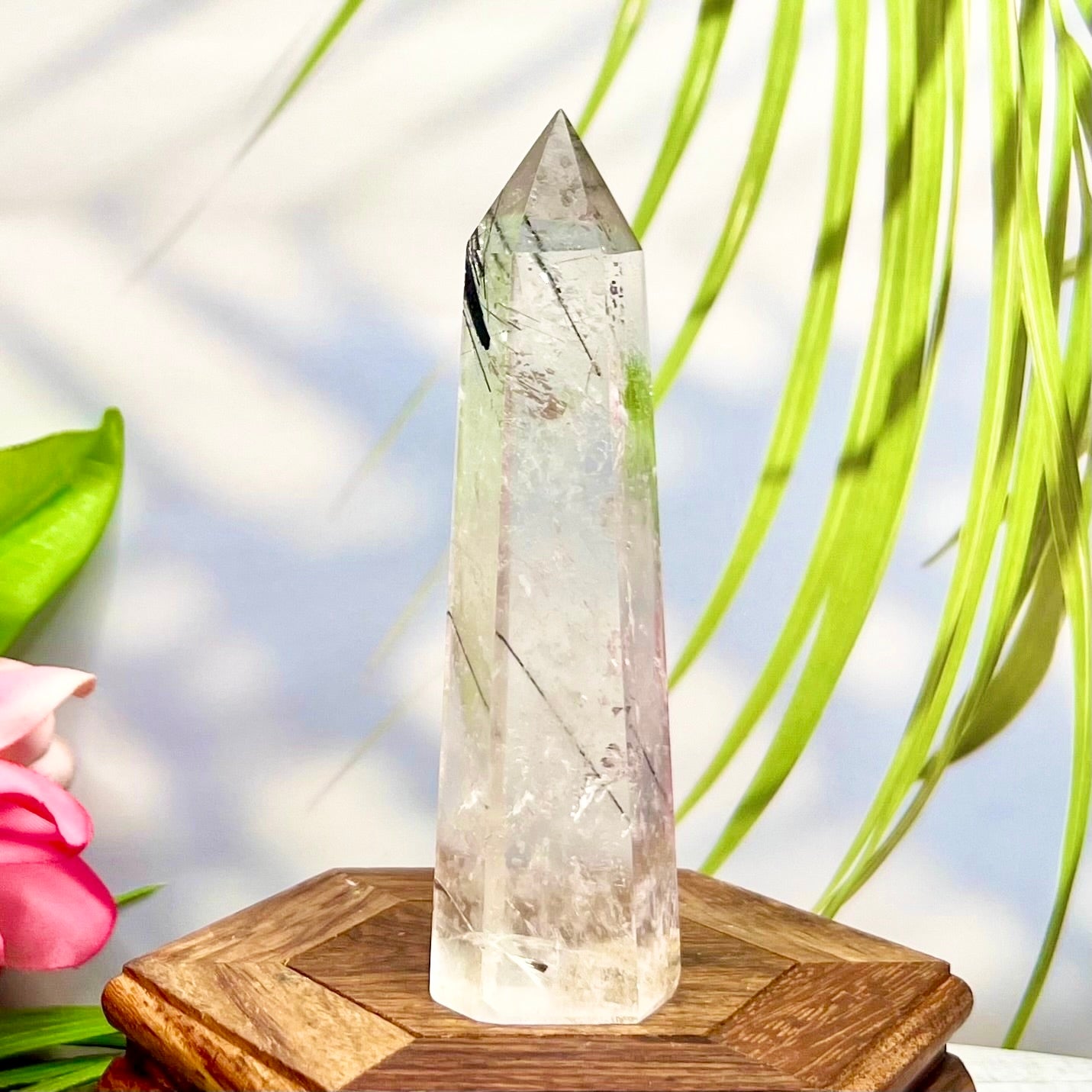 Black Tourmaline in Clear Quartz Tower Crystal Generator 156g 120mm