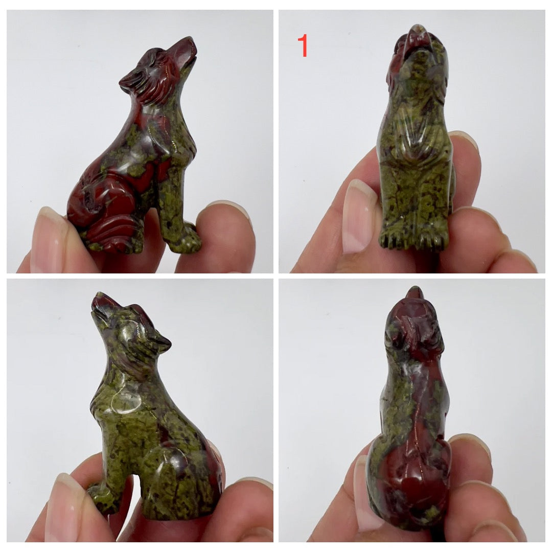 Small Dragons Blood Stone Jasper Wolves Dogs Crystal Carvings YOU CHOOSE