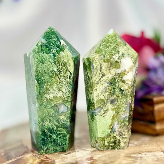 Moss Agate Point Towers Crystal Generator YOU CHOOSE