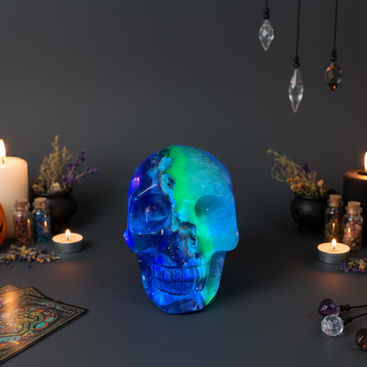 Volcanic Agate Quartz Skull UV Reactive Healing Crystal Carving 582g