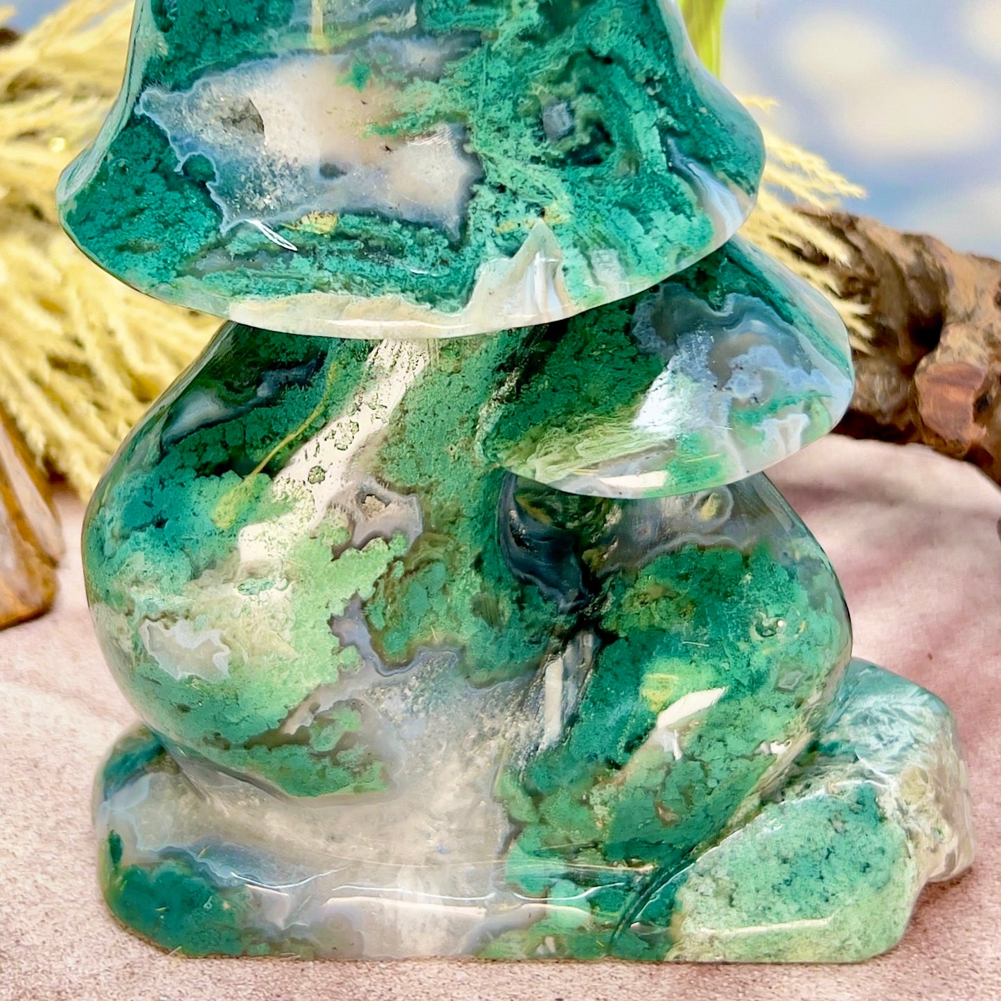 Moss Agate Mushroom Cluster Large Crystal Carving 2190g