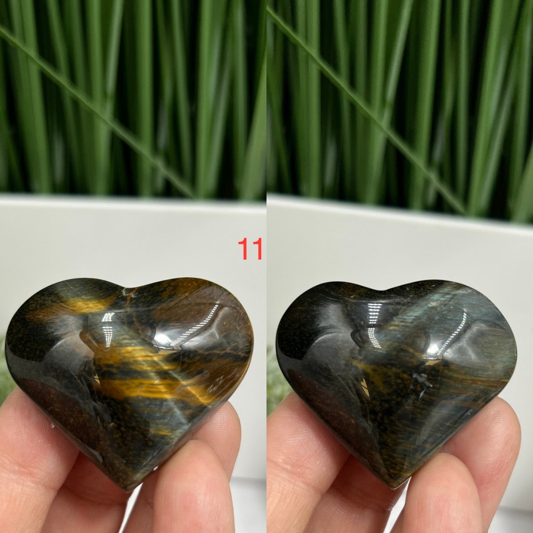 Blue Tigers Eye Hawks Eye Hearts Crystal Carvings YOU CHOOSE