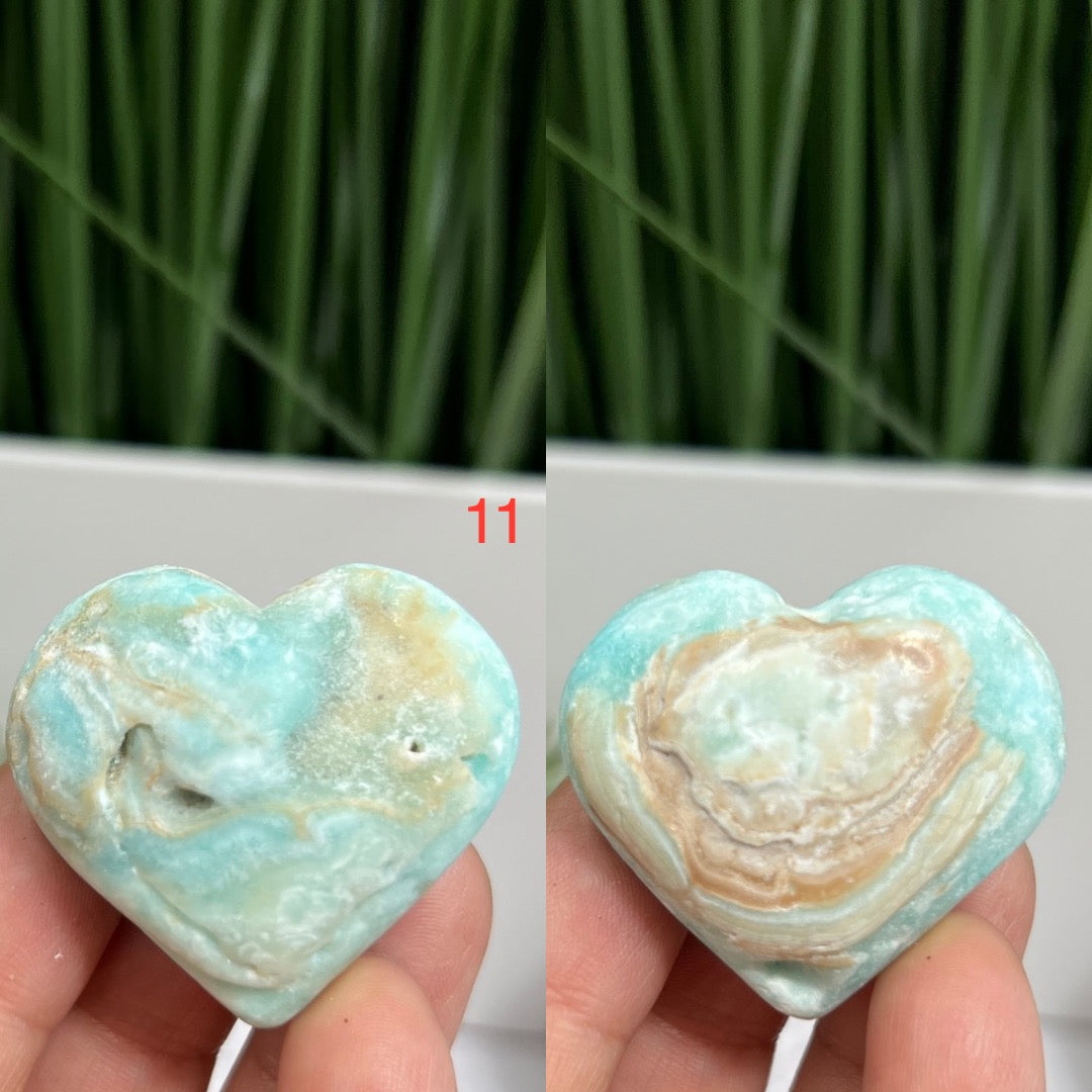 Blue Aragonite Hearts With Stand Healing Crystal Carvings YOU CHOOSE
