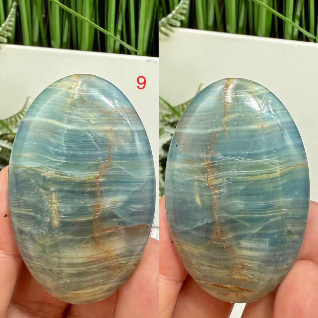 Blue Onyx Palm Stones Worry Meditation Crystal YOU CHOOSE