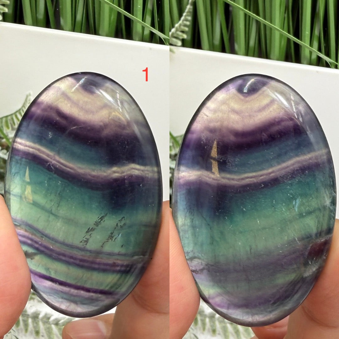 Rainbow Fluorite Palm Stones Worry Healing Crystals YOU CHOOSE