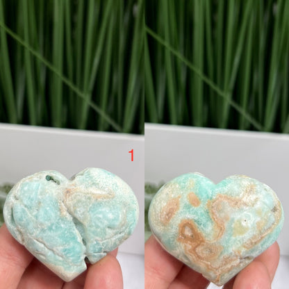 Blue Aragonite Hearts With Stand Healing Crystal Carvings YOU CHOOSE