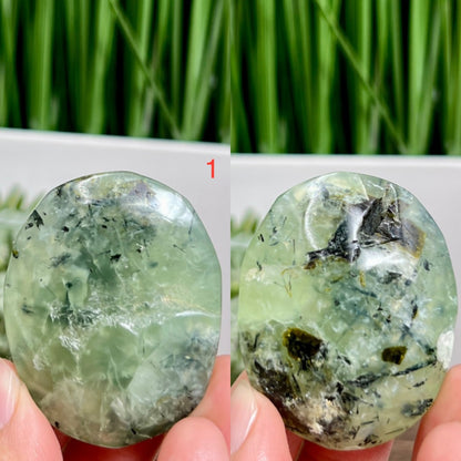 Prehnite with Epidote Palm Stones Worry Crystals YOU CHOOSE