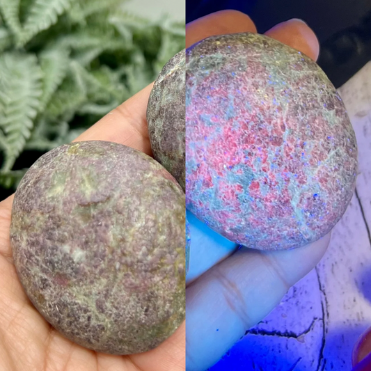 Ruby in Kyanite Palm Stones Worry UV Reactive Crystals YOU CHOOSE