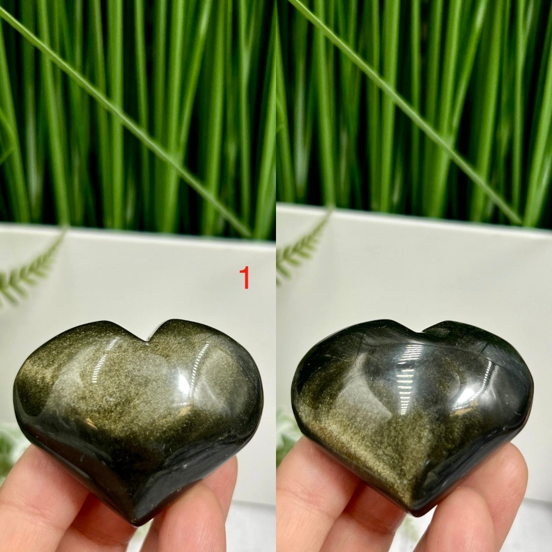 Golden Sheen Obsidian Hearts Crystal Carvings YOU CHOOSE