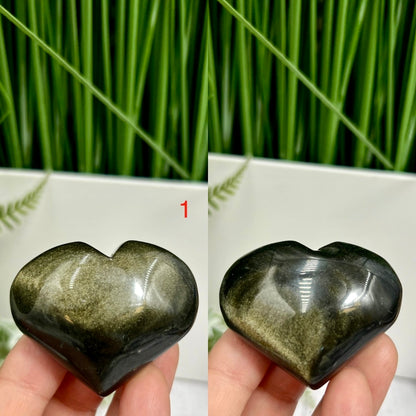 Golden Sheen Obsidian Hearts Crystal Carvings YOU CHOOSE