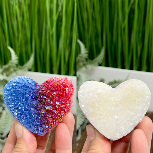 Quartz Heart Double Sided with Blue Red Angel Aura Healing Crystal Carving 146g