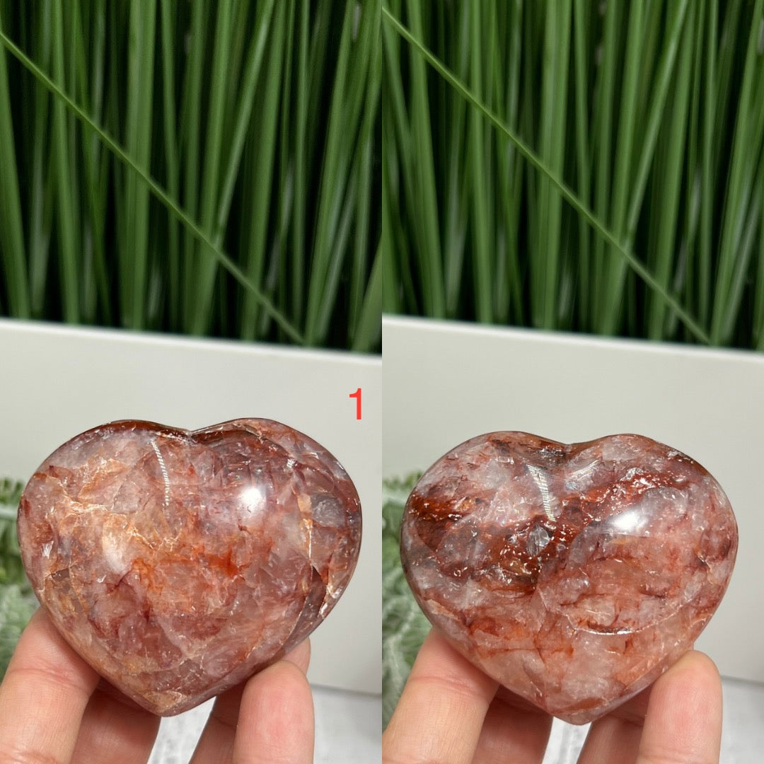 Fire Hematoid Quartz Gemstone Hearts Crystal Carvings YOU CHOOSE