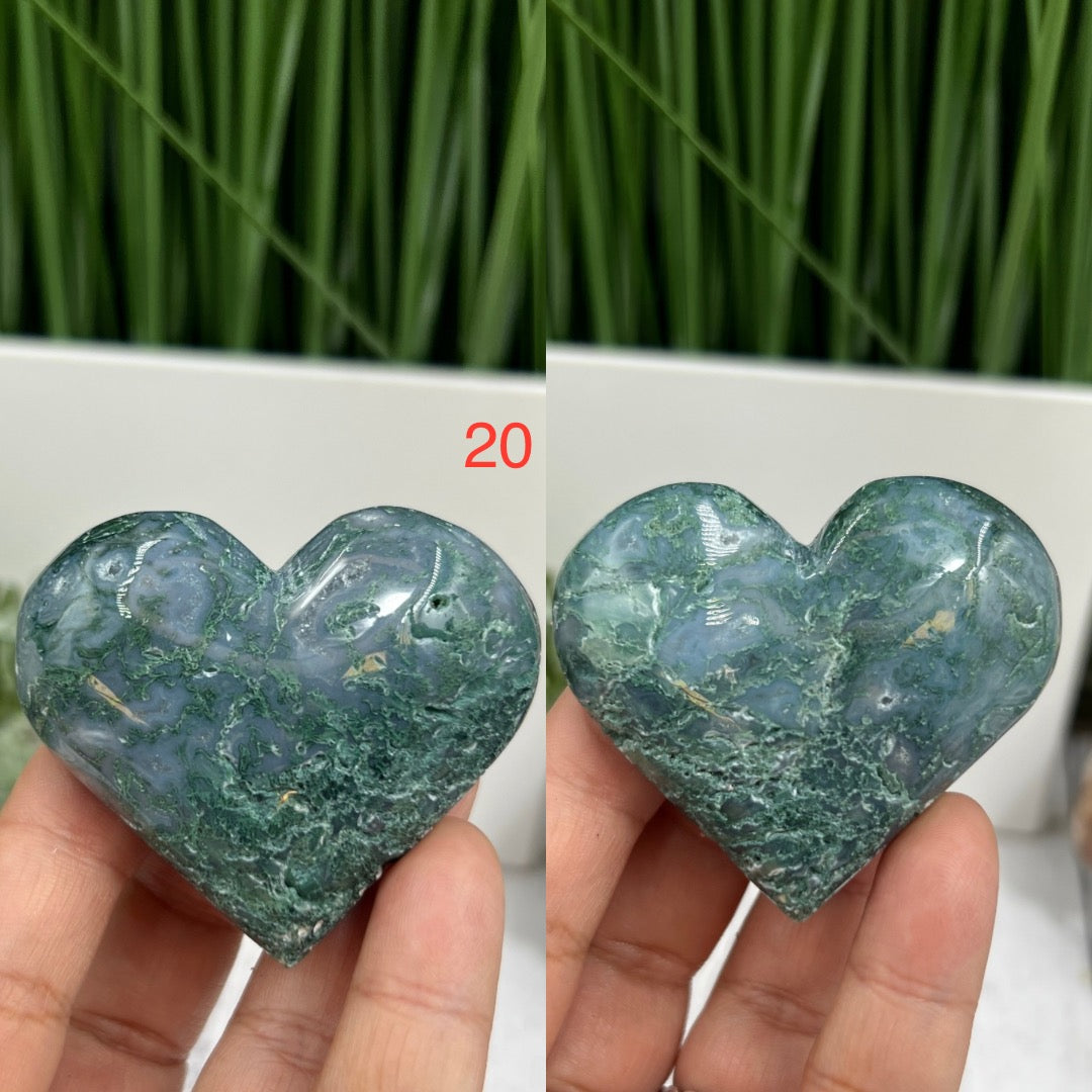 Moss Agate Hearts Crystal Carvings YOU CHOOSE