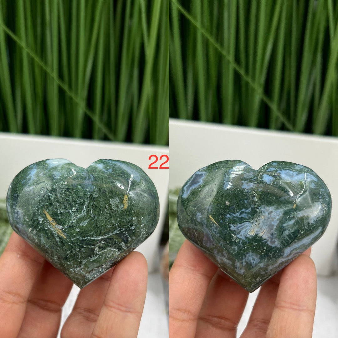 Moss Agate Hearts Crystal Carvings YOU CHOOSE