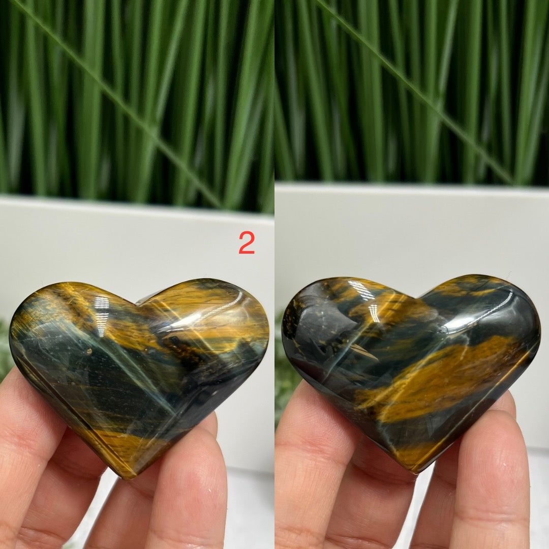 Blue Tigers Eye Hawks Eye Hearts Crystal Carvings YOU CHOOSE
