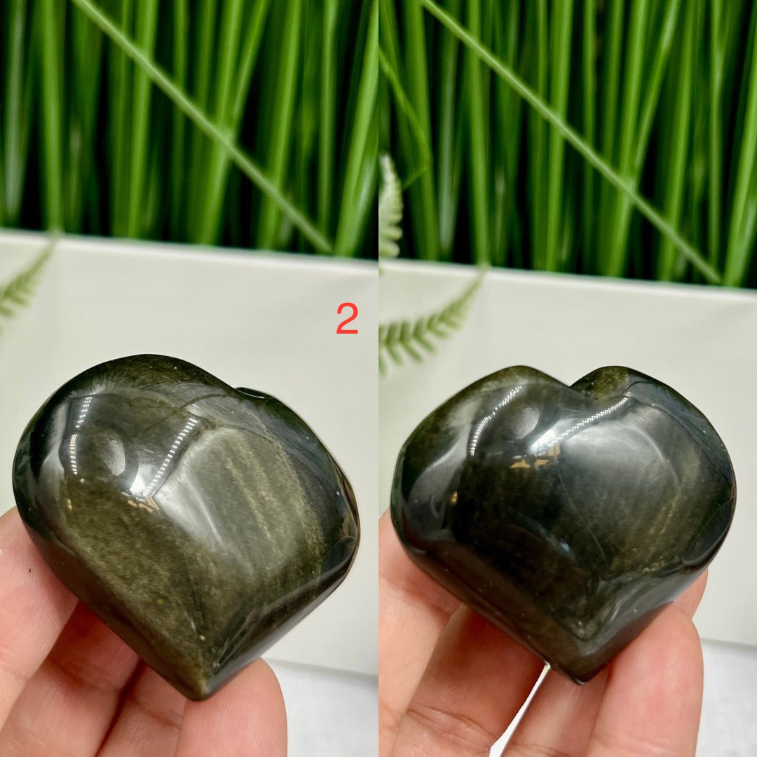 Golden Sheen Obsidian Hearts Crystal Carvings YOU CHOOSE