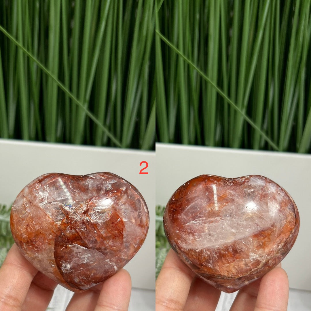 Fire Hematoid Quartz Gemstone Hearts Crystal Carvings YOU CHOOSE
