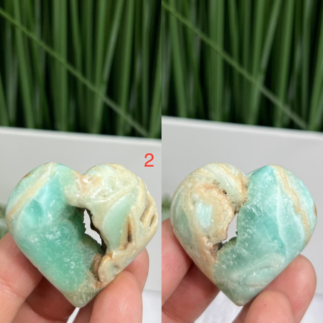 Blue Aragonite Hearts With Stand Healing Crystal Carvings YOU CHOOSE