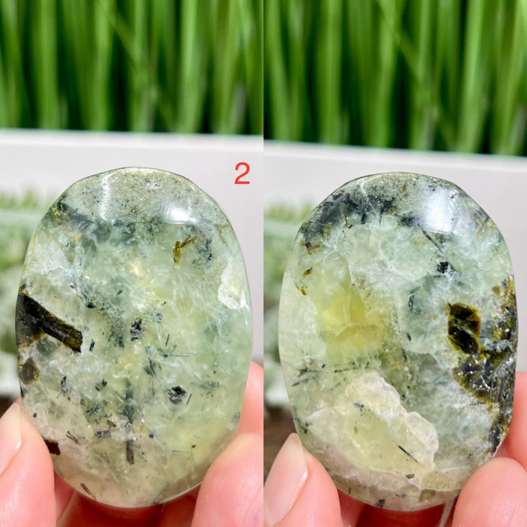 Prehnite with Epidote Palm Stones Worry Crystals YOU CHOOSE