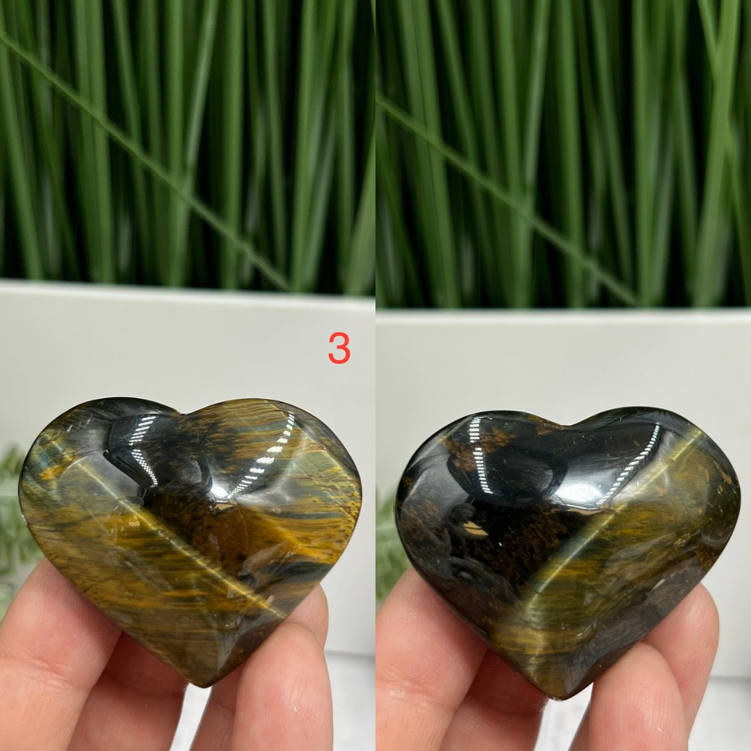 Blue Tigers Eye Hawks Eye Hearts Crystal Carvings YOU CHOOSE