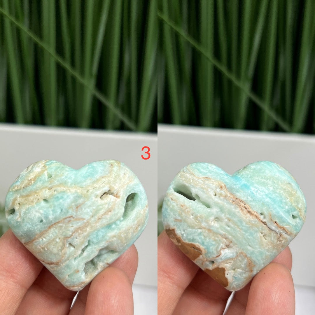 Blue Aragonite Hearts With Stand Healing Crystal Carvings YOU CHOOSE