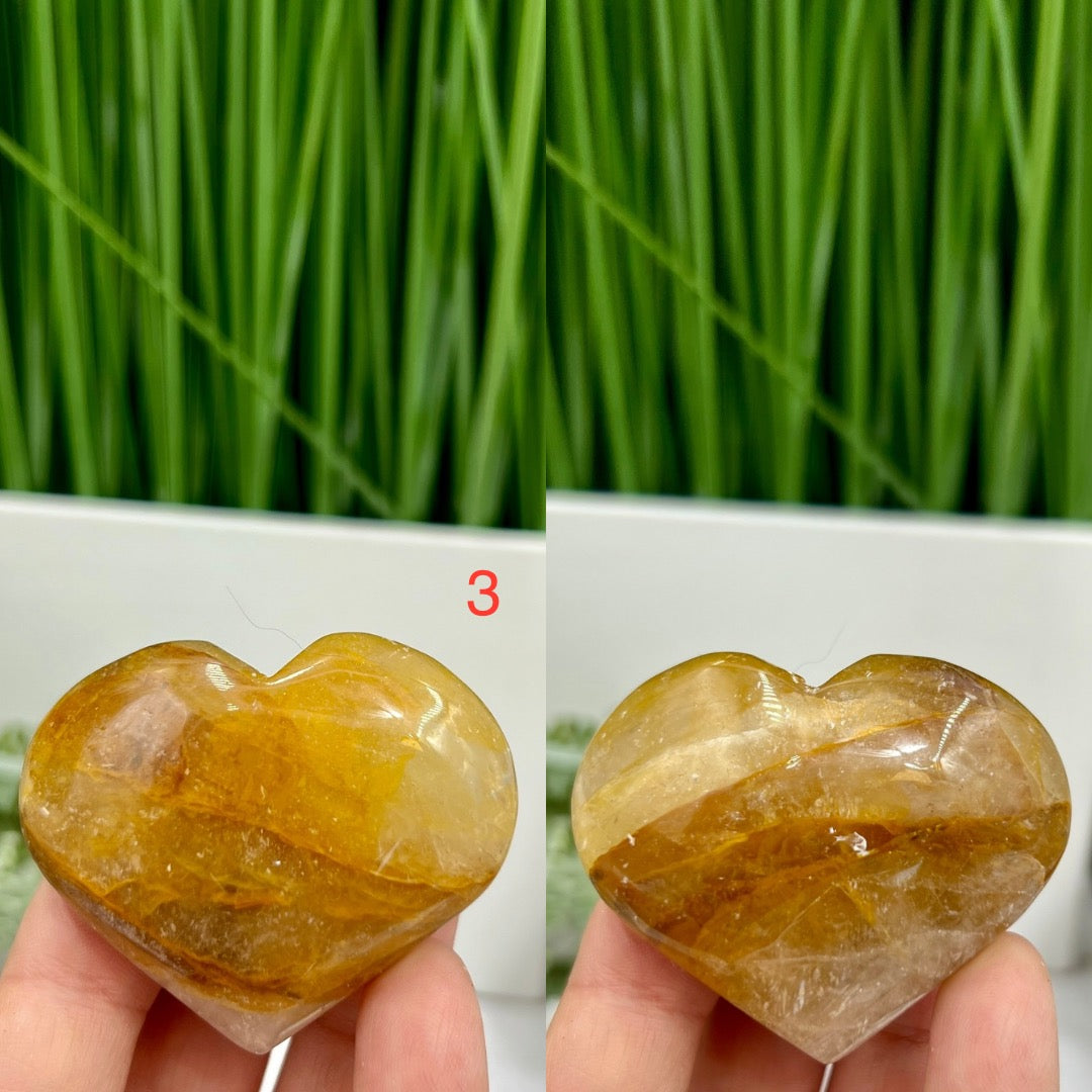 Golden Healer Quartz Hearts High Quality Crystal Carvings YOU CHOOSE