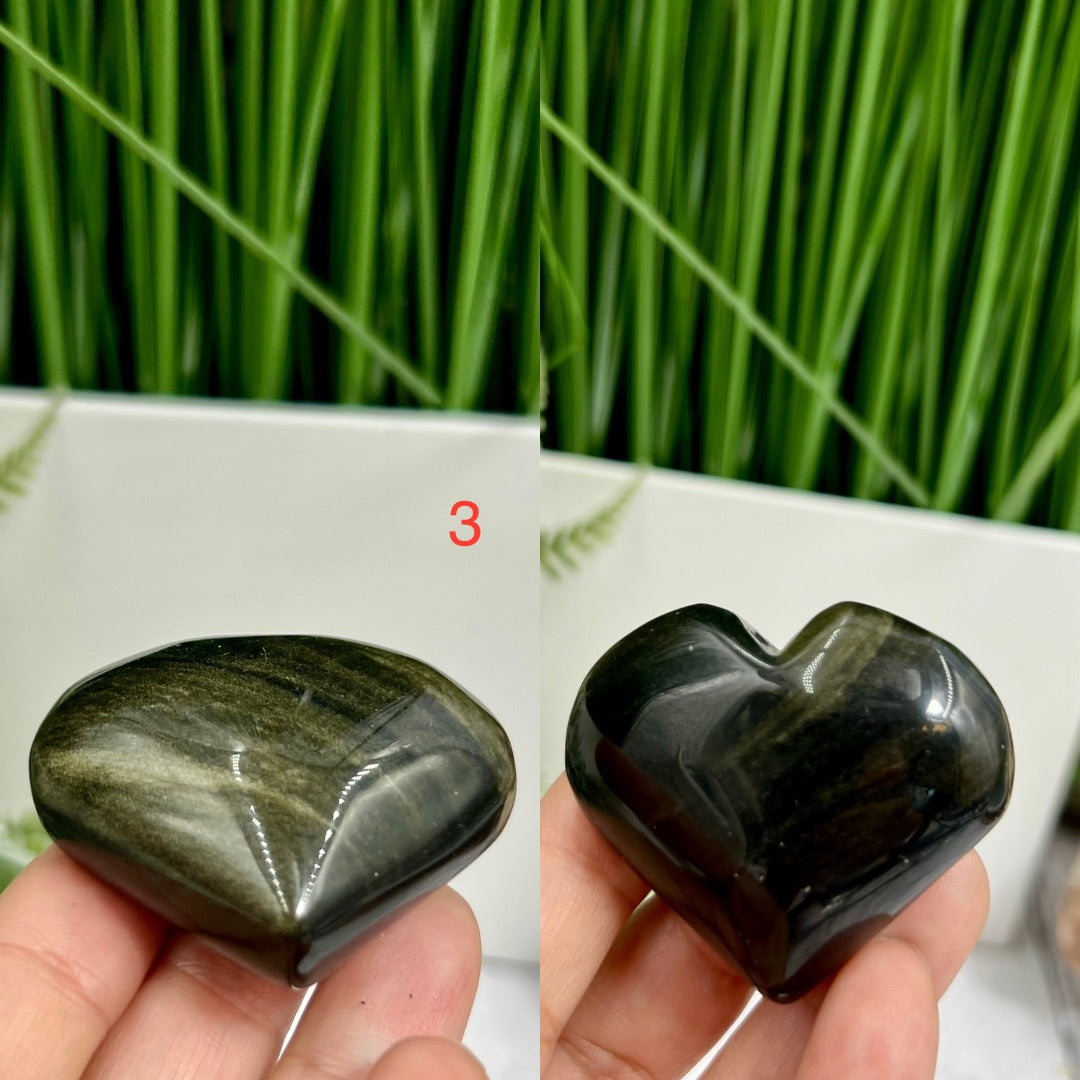 Golden Sheen Obsidian Hearts Crystal Carvings YOU CHOOSE