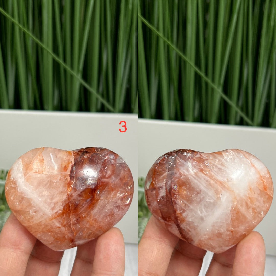 Fire Hematoid Quartz Gemstone Hearts Crystal Carvings YOU CHOOSE