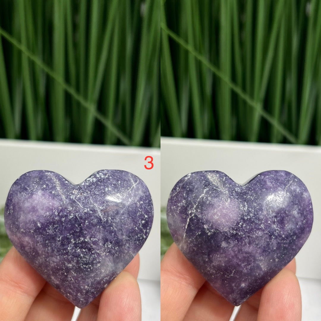 Lepidolite Purple Mica Hearts Healing Crystal Carvings YOU CHOOSE