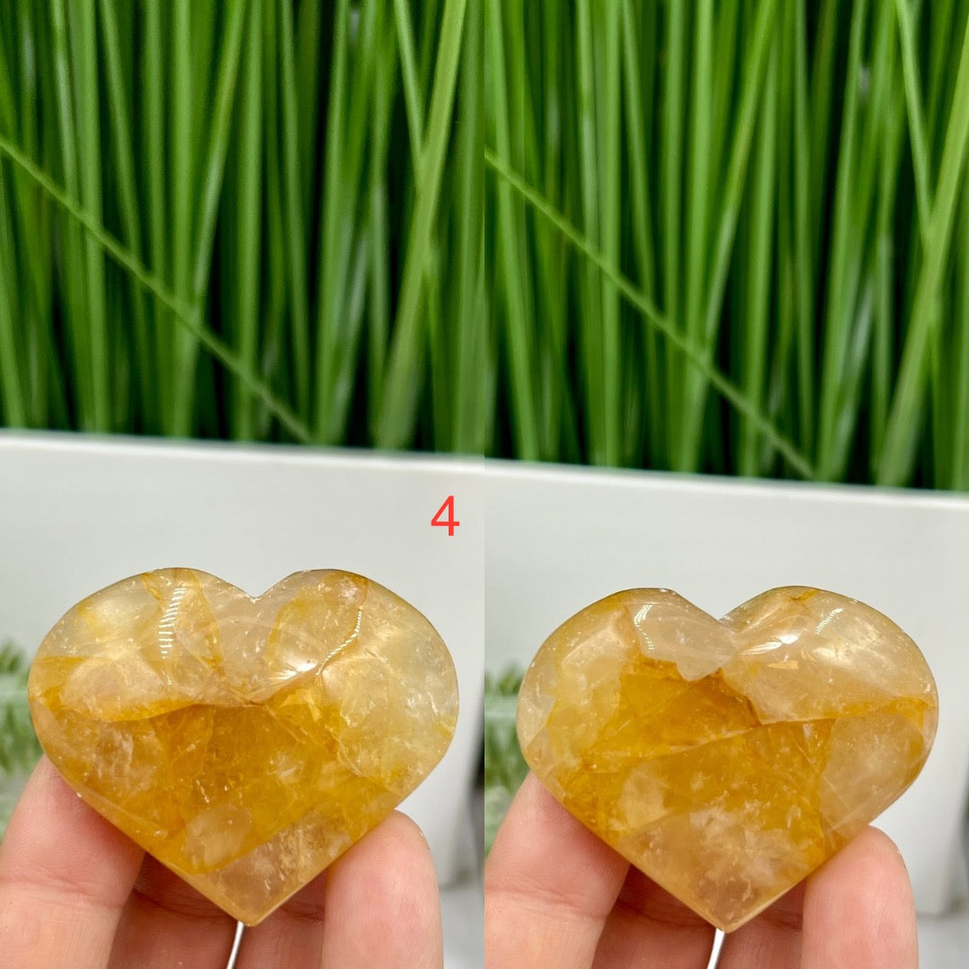 Golden Healer Quartz Hearts High Quality Crystal Carvings YOU CHOOSE