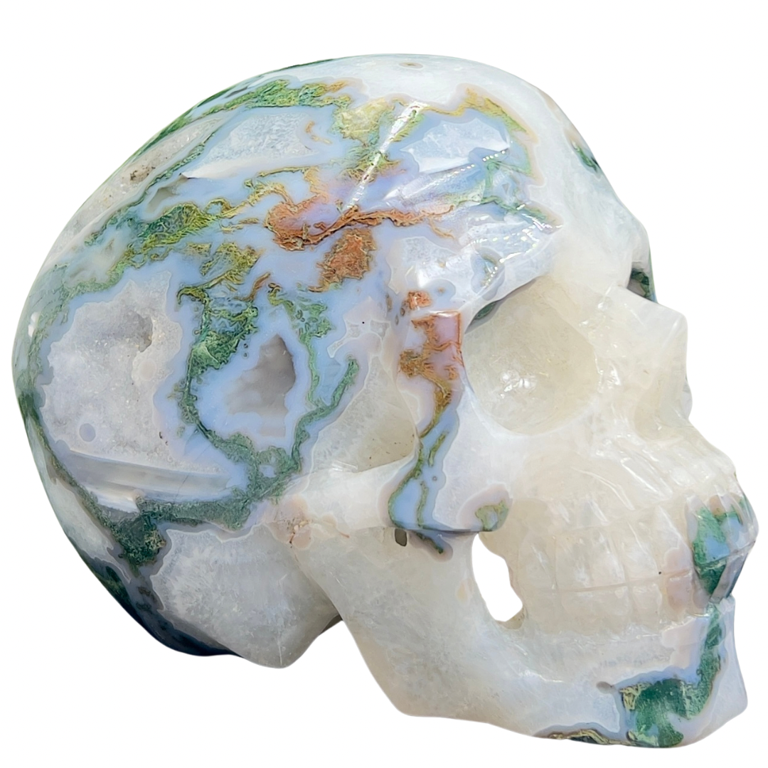 Moss Agate Druzy Hollow Jaw Skull Extra Large Healing Crystal Carving 2982g