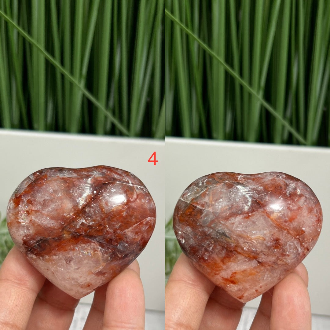 Fire Hematoid Quartz Gemstone Hearts Crystal Carvings YOU CHOOSE
