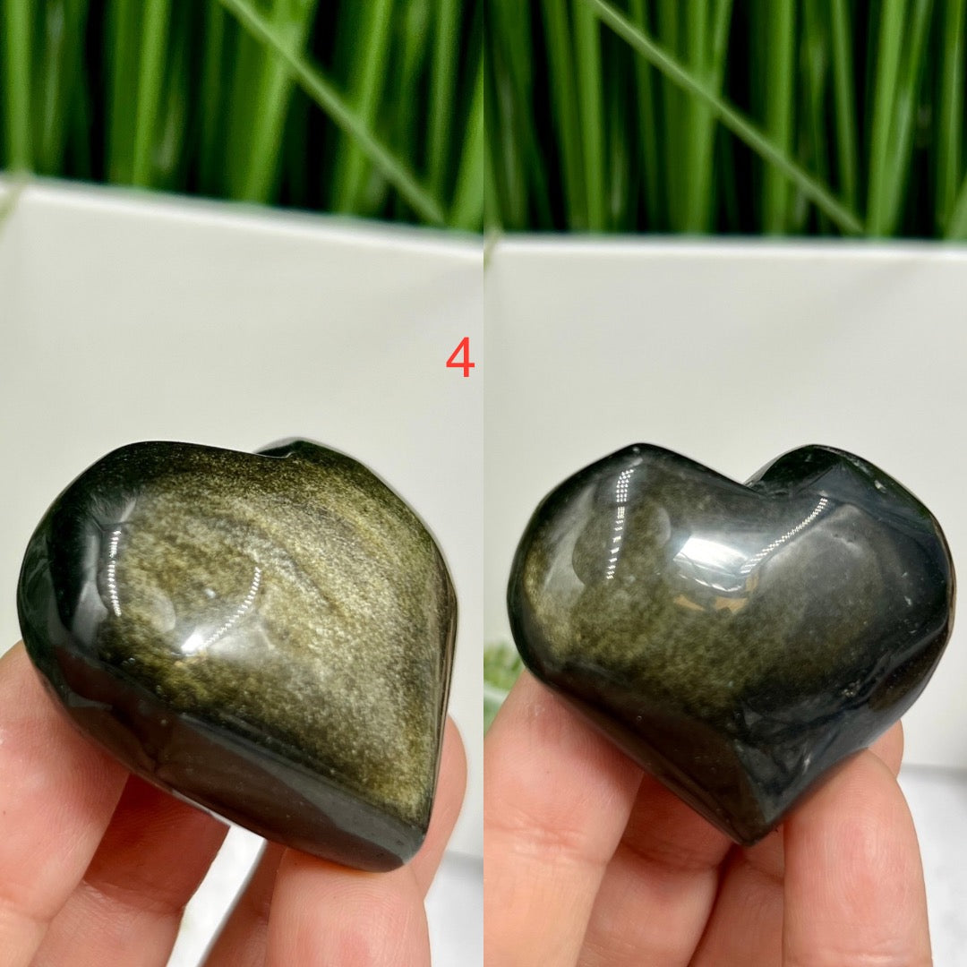 Golden Sheen Obsidian Hearts Crystal Carvings YOU CHOOSE