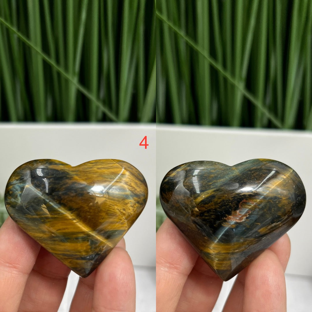 Blue Tigers Eye Hawks Eye Hearts Crystal Carvings YOU CHOOSE