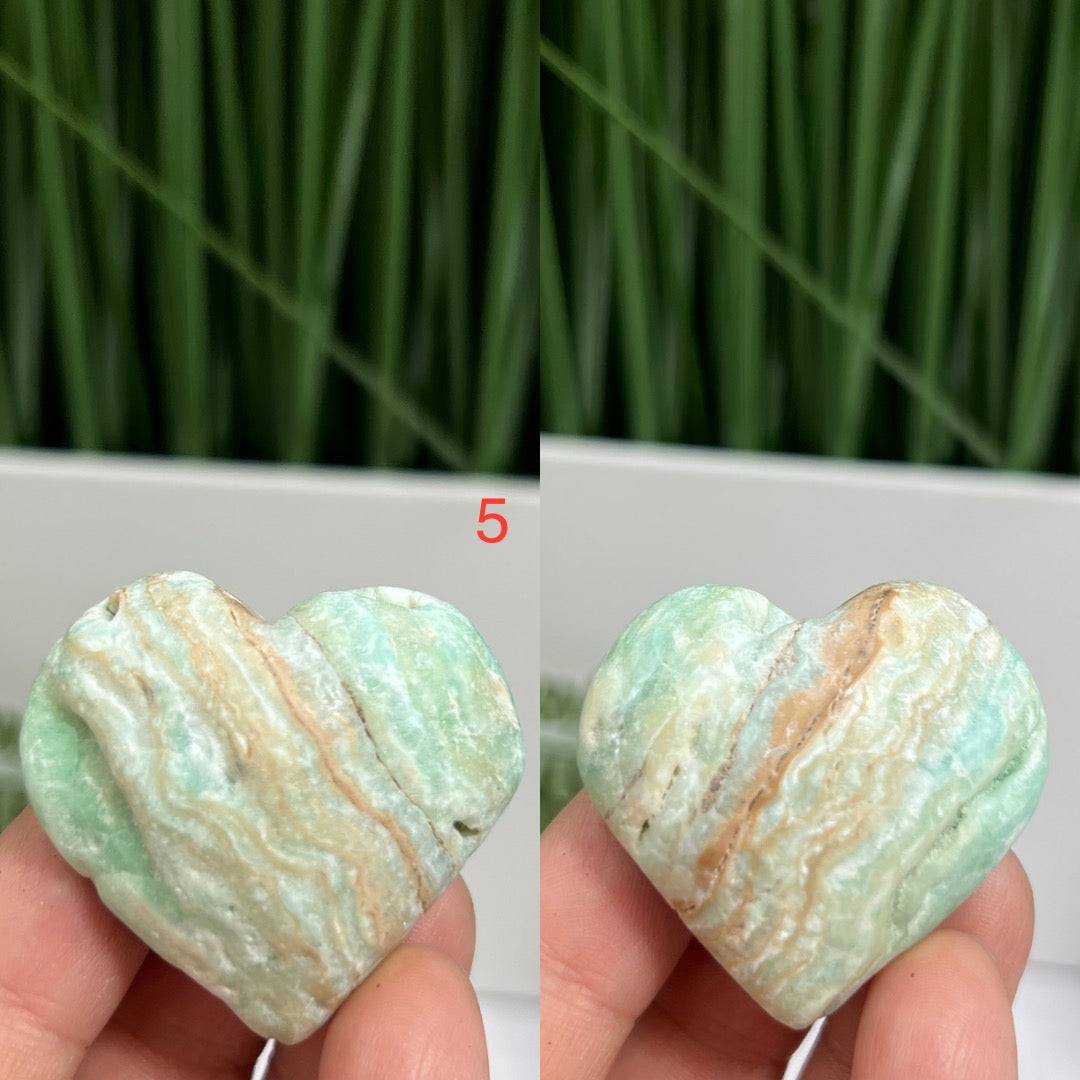 Blue Aragonite Hearts With Stand Healing Crystal Carvings YOU CHOOSE