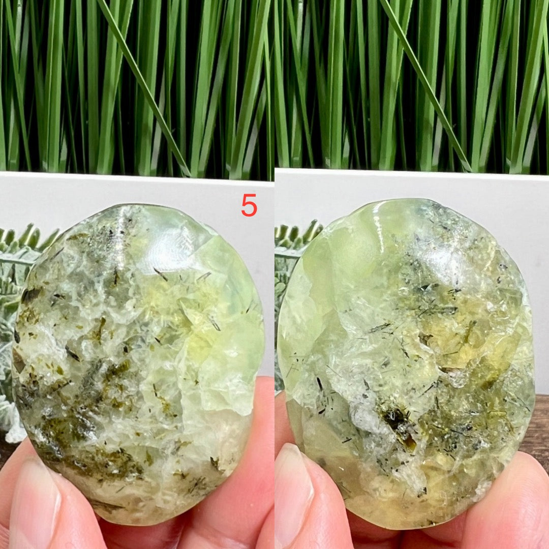Prehnite with Epidote Palm Stones Worry Crystals YOU CHOOSE