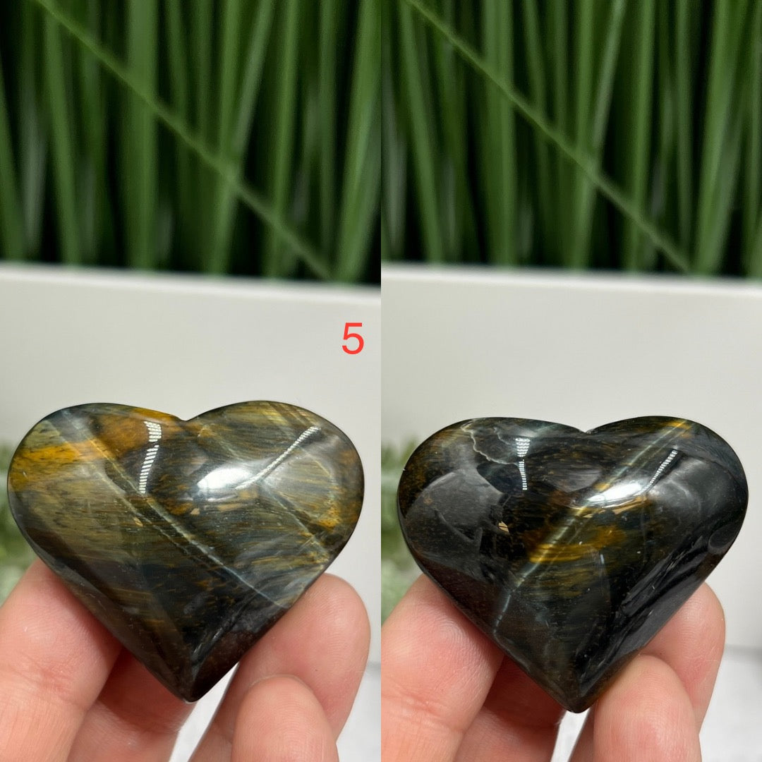 Blue Tigers Eye Hawks Eye Hearts Crystal Carvings YOU CHOOSE