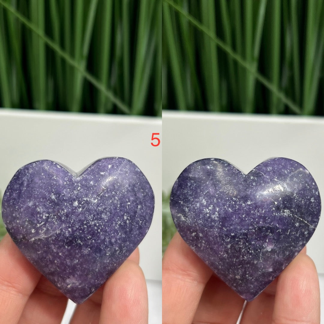 Lepidolite Purple Mica Hearts Healing Crystal Carvings YOU CHOOSE