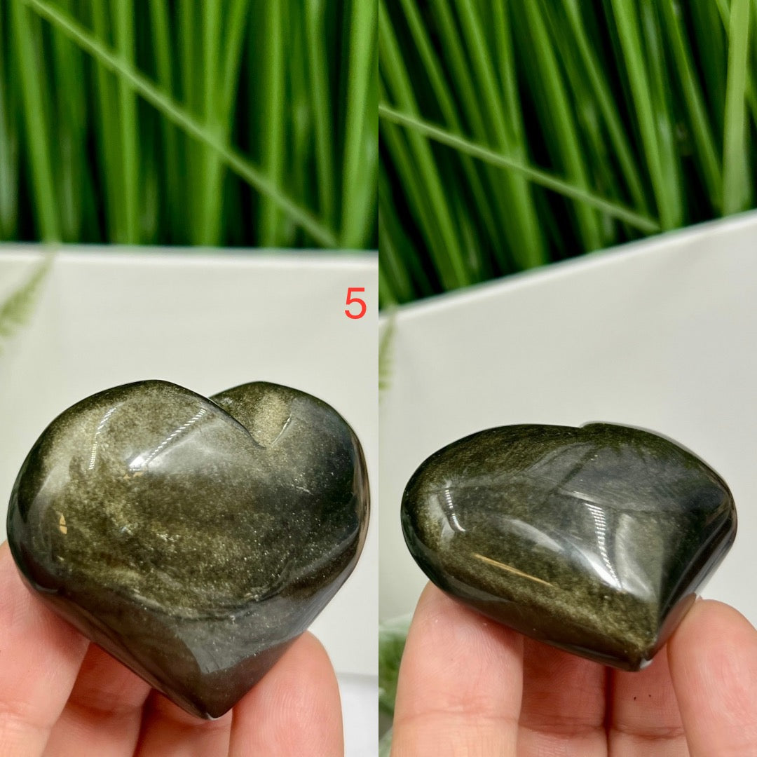 Golden Sheen Obsidian Hearts Crystal Carvings YOU CHOOSE
