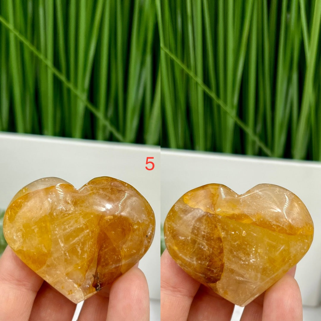 Golden Healer Quartz Hearts High Quality Crystal Carvings YOU CHOOSE
