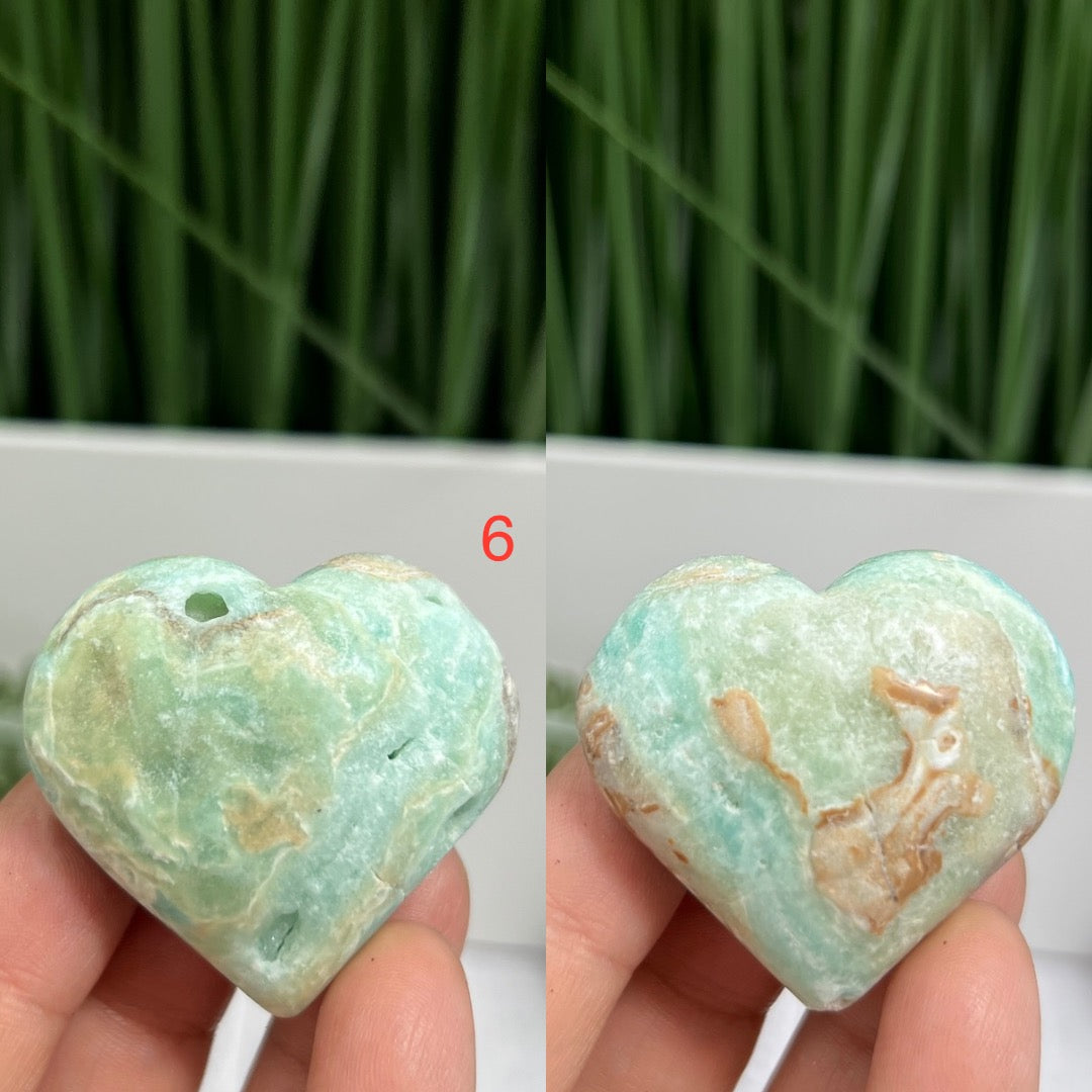 Blue Aragonite Hearts With Stand Healing Crystal Carvings YOU CHOOSE