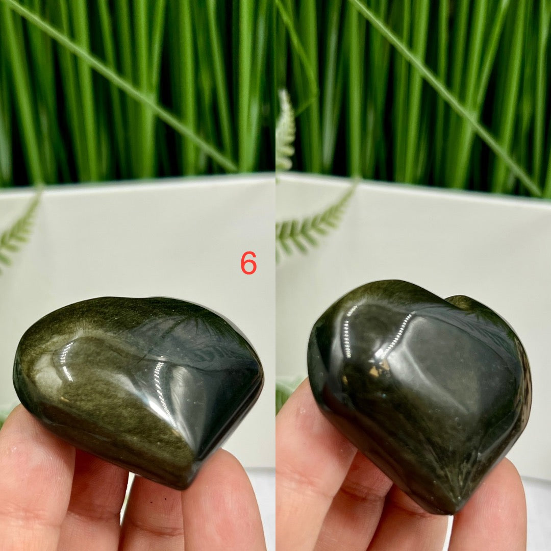 Golden Sheen Obsidian Hearts Crystal Carvings YOU CHOOSE