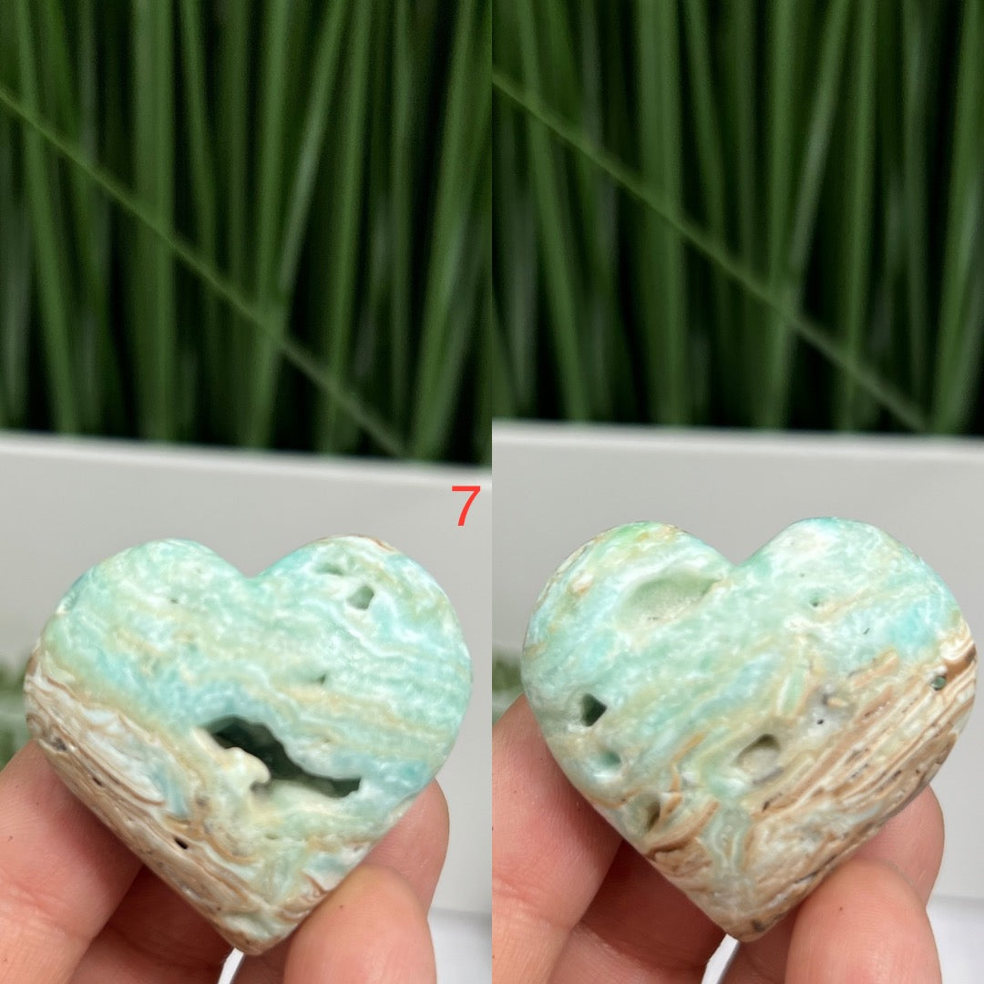 Blue Aragonite Hearts With Stand Healing Crystal Carvings YOU CHOOSE