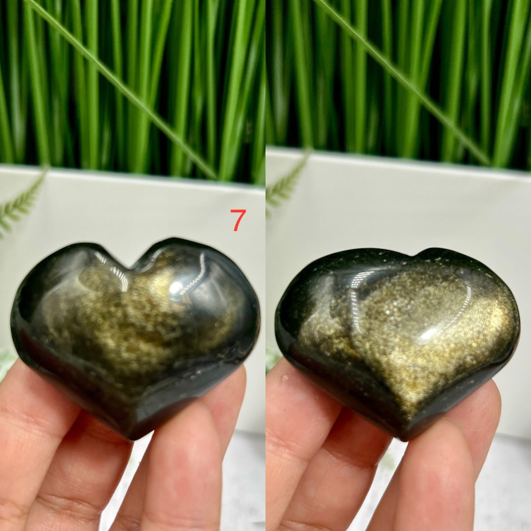 Golden Sheen Obsidian Hearts Crystal Carvings YOU CHOOSE