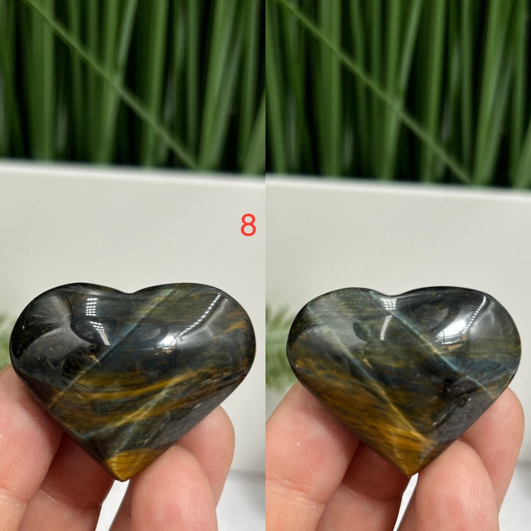 Blue Tigers Eye Hawks Eye Hearts Crystal Carvings YOU CHOOSE
